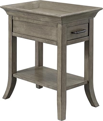 Miniatura 14 de Haven Ridge - Mesa auxiliar estrecha, mesa auxiliar de madera maciza con cajón y estante, color blanco granja, perfecta para salas de estar, blanco