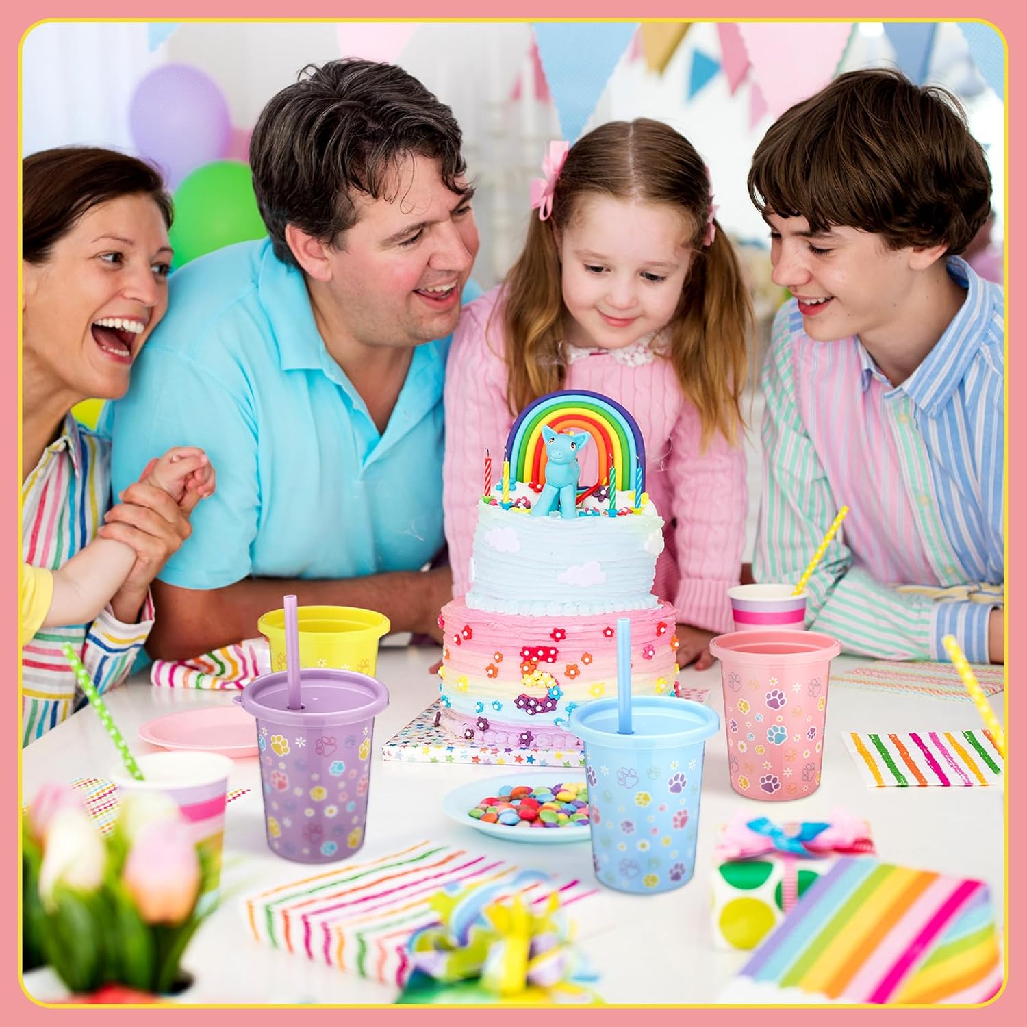 24 Pcs Blue Dog Paw Plastic Cups with Lids and Straws, Blue Dog Paw Print Birthday Party Favor 16oz Reusable Cups for Baby Shower Puppy Themed Party Supplies - Image 6