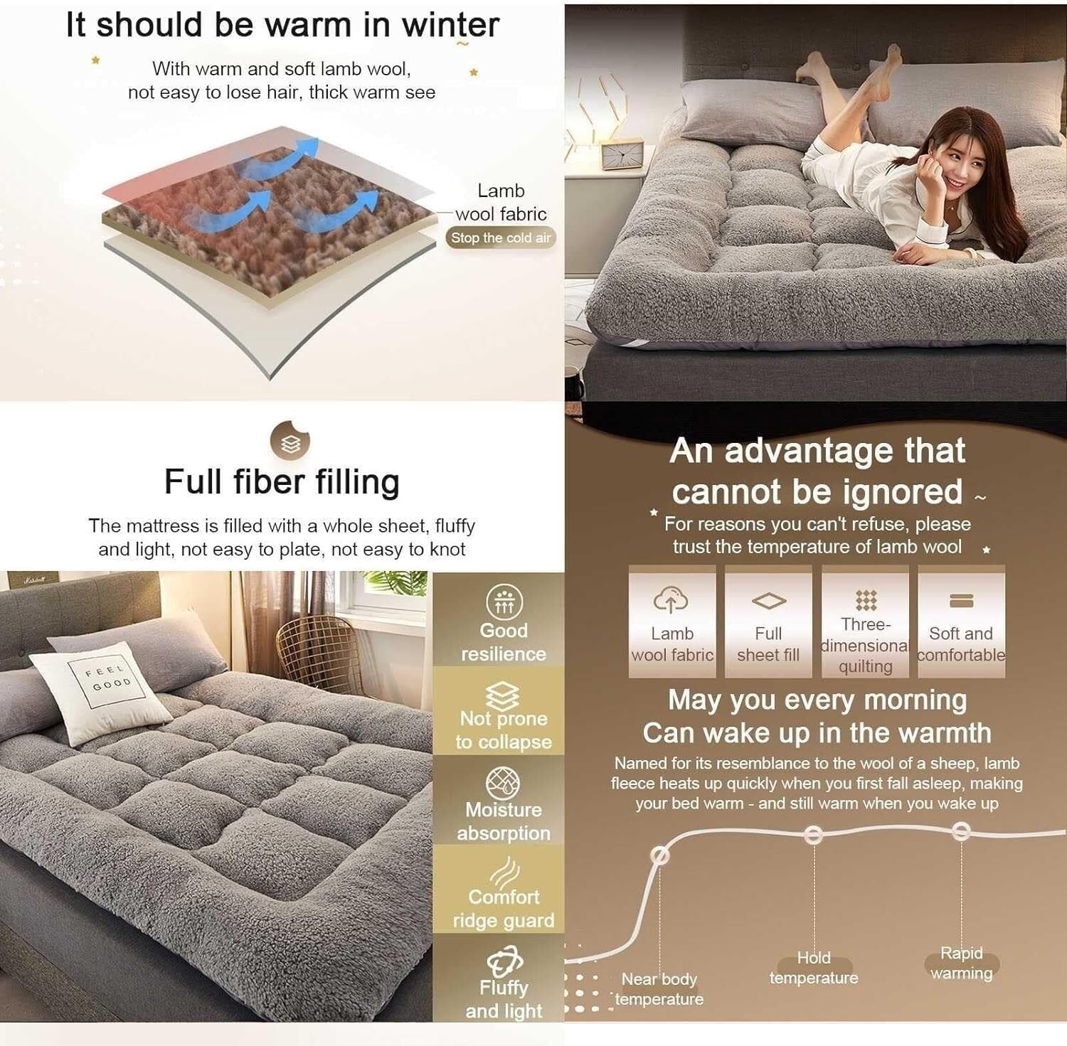 Colchón futón japonés, colchón futón de suelo esponjoso extra grueso, almohadillas para dormir enrollables peludas súper suaves, colchoneta portátil para dormir, colchón para sofá, cama para invitados