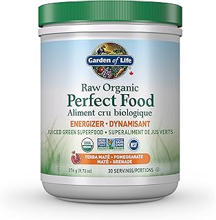 Garden of Life Raw Organic Perfect Food Energizer 276 gram. "Raw Organic Perfect Food Energizer is packed with 45 nutrient- dense ingredients, including organic yerba maté, organic maca, organic cordyceps and organic baobab, with added vitamin B12 plus enzymes. 3.7 g of Organic Farmed Greens per scoop plus fruits, vegetables, sprouts and seeds. Provides antioxidants, probiotics and enzymes to support digestion.