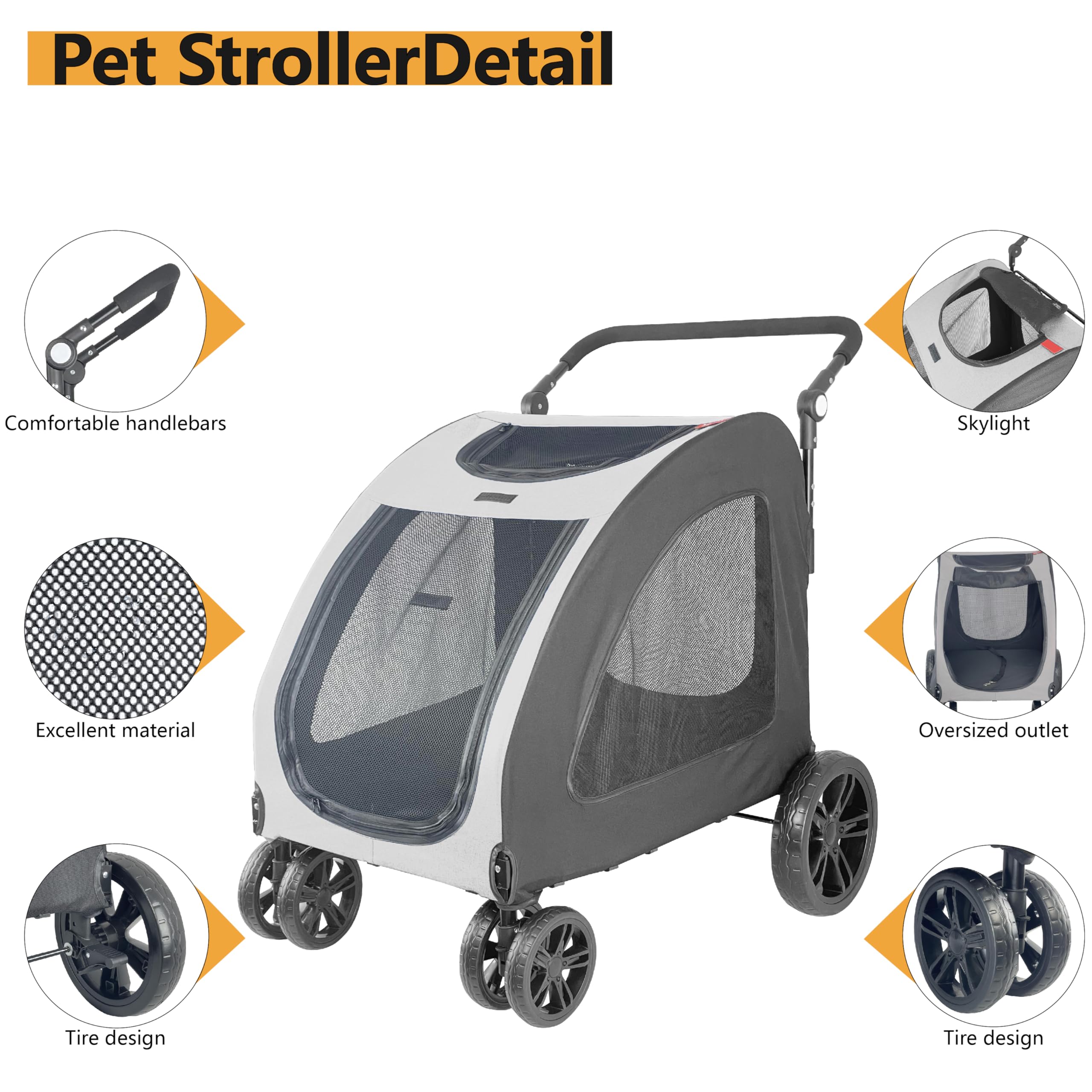 Amazon.com: Foldable Pet Jogger Stroller for Large Dogs up to 110 lbs,  Universal Wheel Dog Stroller for Single or Multiple Medium and Large Dogs  (Grey) : Pet Supplies