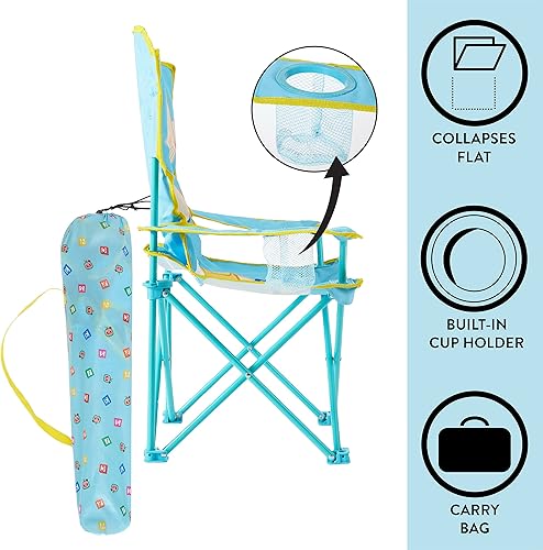Miniatura 4 de Idea Nuova Cocomelon Silla de campamento plegable para niños con bolsa de transporte, silla portátil para interiores y exteriores, ligera y