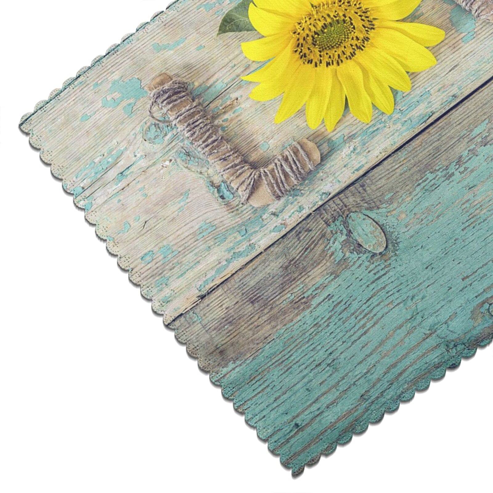 Lot De 6 Sets De Table Tournesol - Jaune Rétro - 30,5x45,7 Cm - Polyester Lavable, Anti-taches, Réutilisables - Décoration Rustique