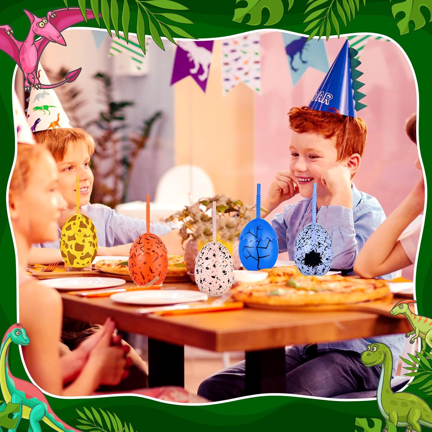 Maxcheck 12 Pcs Kids Dinosaur Party Favor Cups with Lids and Straws,10 oz Egg Dinosaur Cups for Birthday Decorations Dino Egg Theme Party Supplies for Boys Girls
