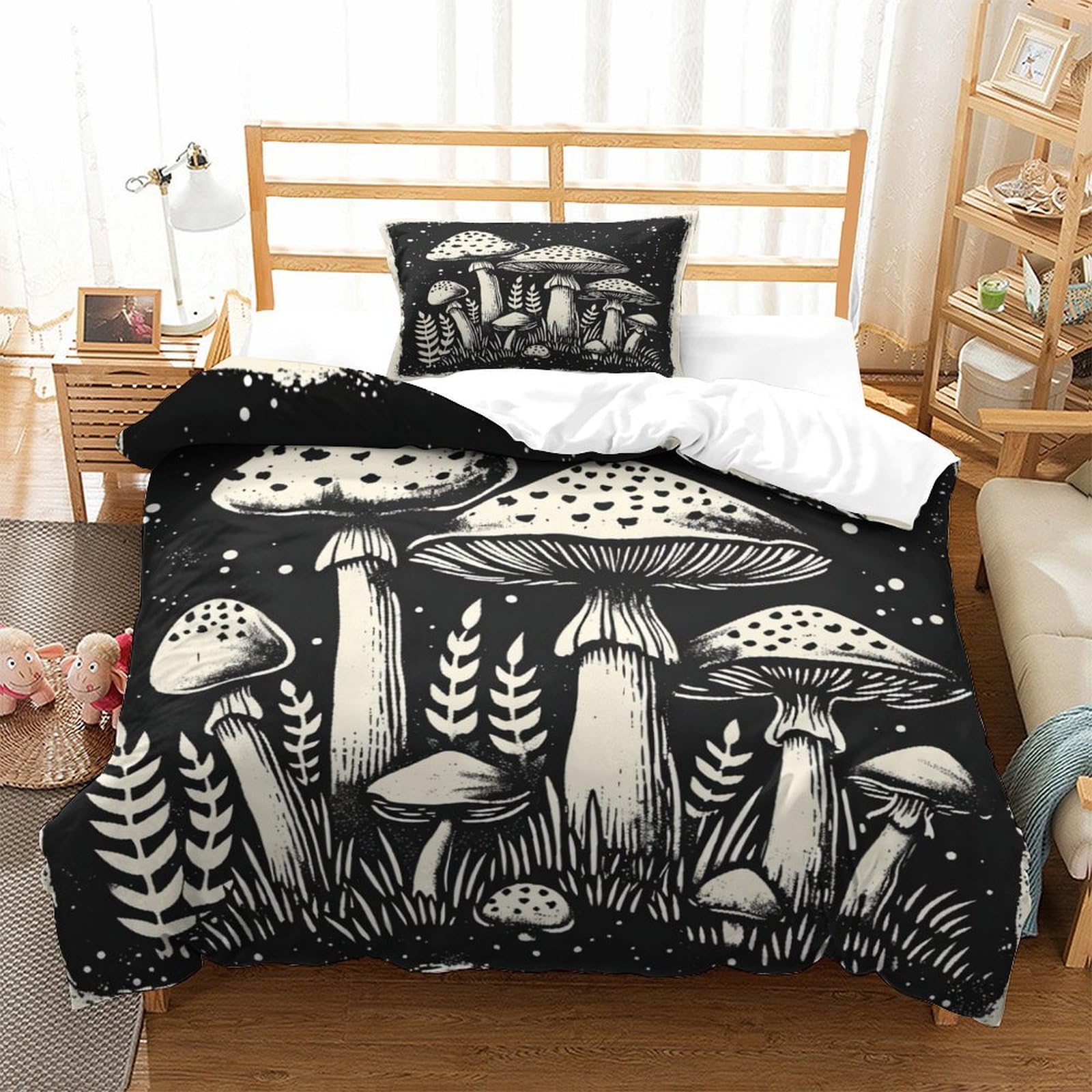 P1S9U7W5Y Botanical 3D Printed Mushrooms Duvet Cover Set 3pcs Microfiber Bedding Set Single
