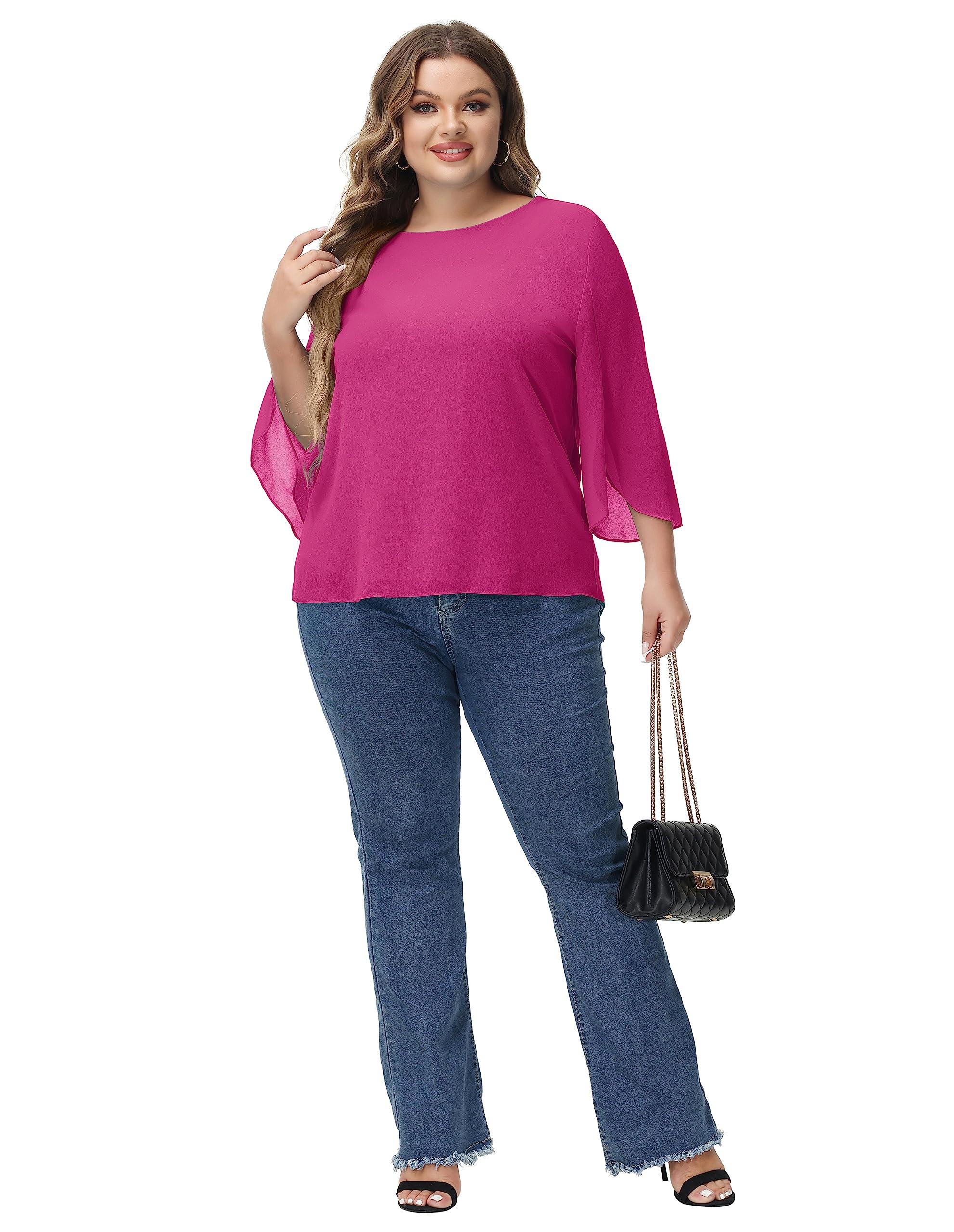 GRACE KARIN Camicia Donna Paillettes a Manica a 3/4 Top Elegante Girocollo Manicotto Split