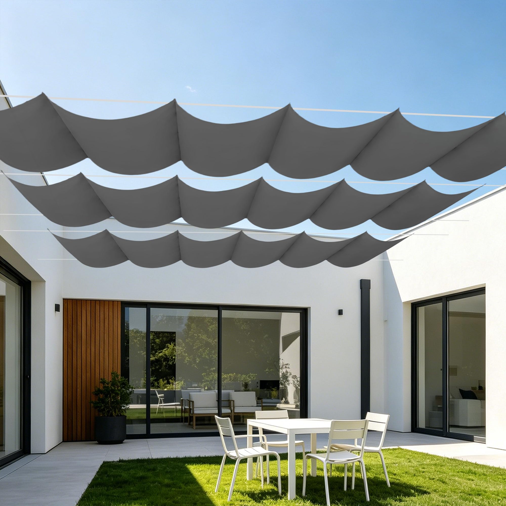 Toile ombrage rétractable vague 550x250 cm imperméable gris foncé
