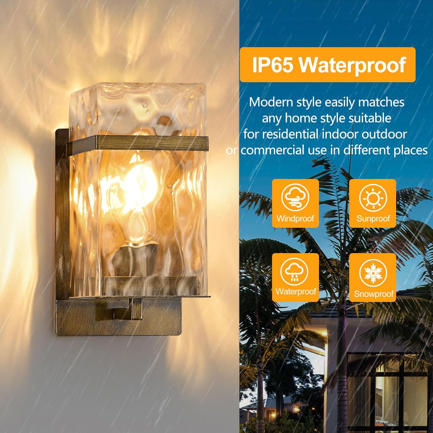 Outdoor Wall Light, Vintage Gold Exterior Waterproof Lanterns,Porch Sconces Wall Mounted Lighting with E26 Sockets & Glass Shades, for Garage,Doorway,Patio,Front Door