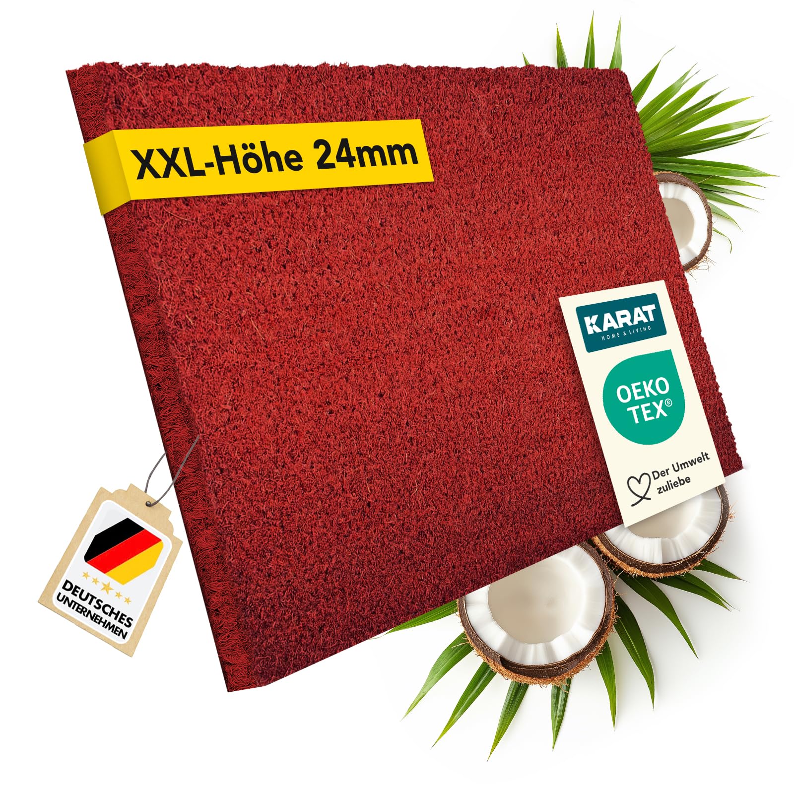 KARAT Fußmatte Kokos XXL-Höhe 24mm - Türmatte - Schmutzfangmatte - Kokosmatte mit Rutschfester Rückseite