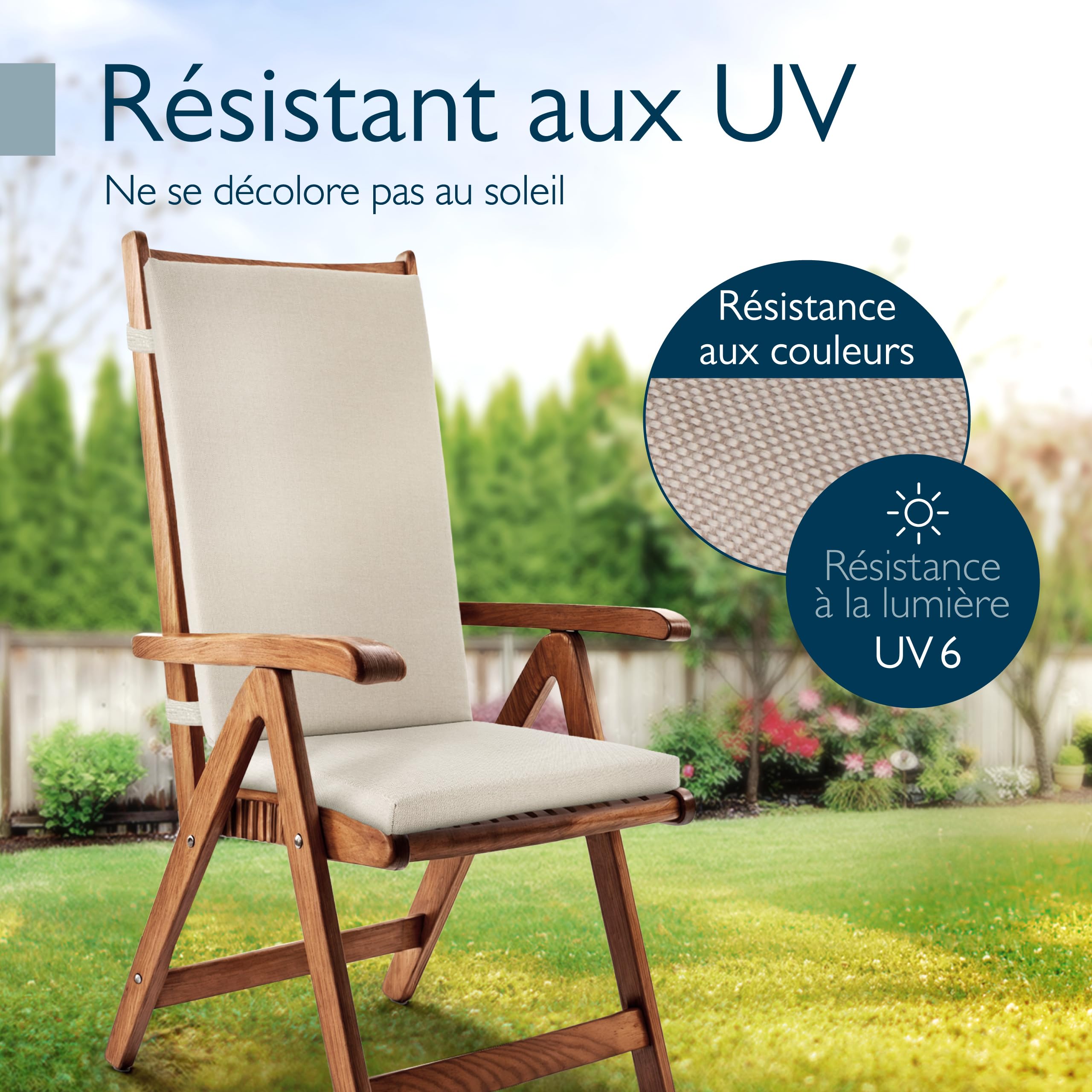 Beautissu Lot de 2 Coussin Chaise Jardin Haut Dossier 100% imperméable