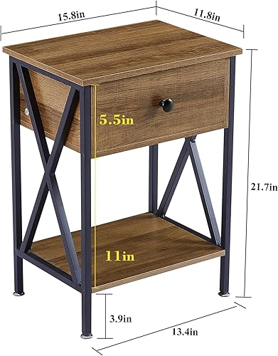 Miniatura 72 de VECELO - Juego de mesita de noche moderna de 2 piezas con cajón para sala de estar, dormitorio, marco de metal industrial, mesa, color marrón