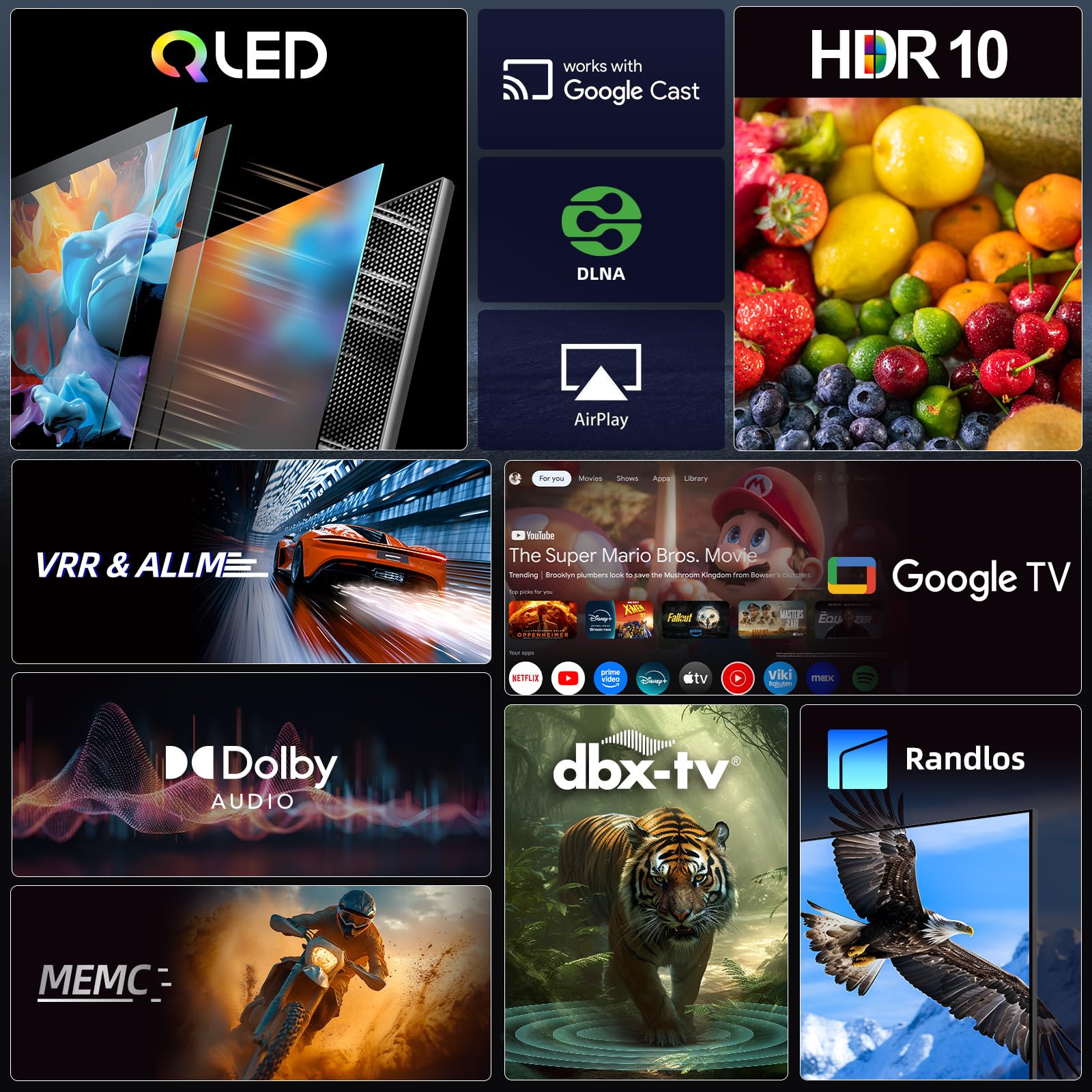CHiQ 43 Zoll 4K UHD QLED Smart Google TV, ALLM & VRR für Spiele, MEMC | Kompatibel mit Apple AirPlay, HDR10, Sprachsteuerung, Ultra-dünnes Metal-Design, Dolby Audio, 2.4G/5G WLAN, U43QST