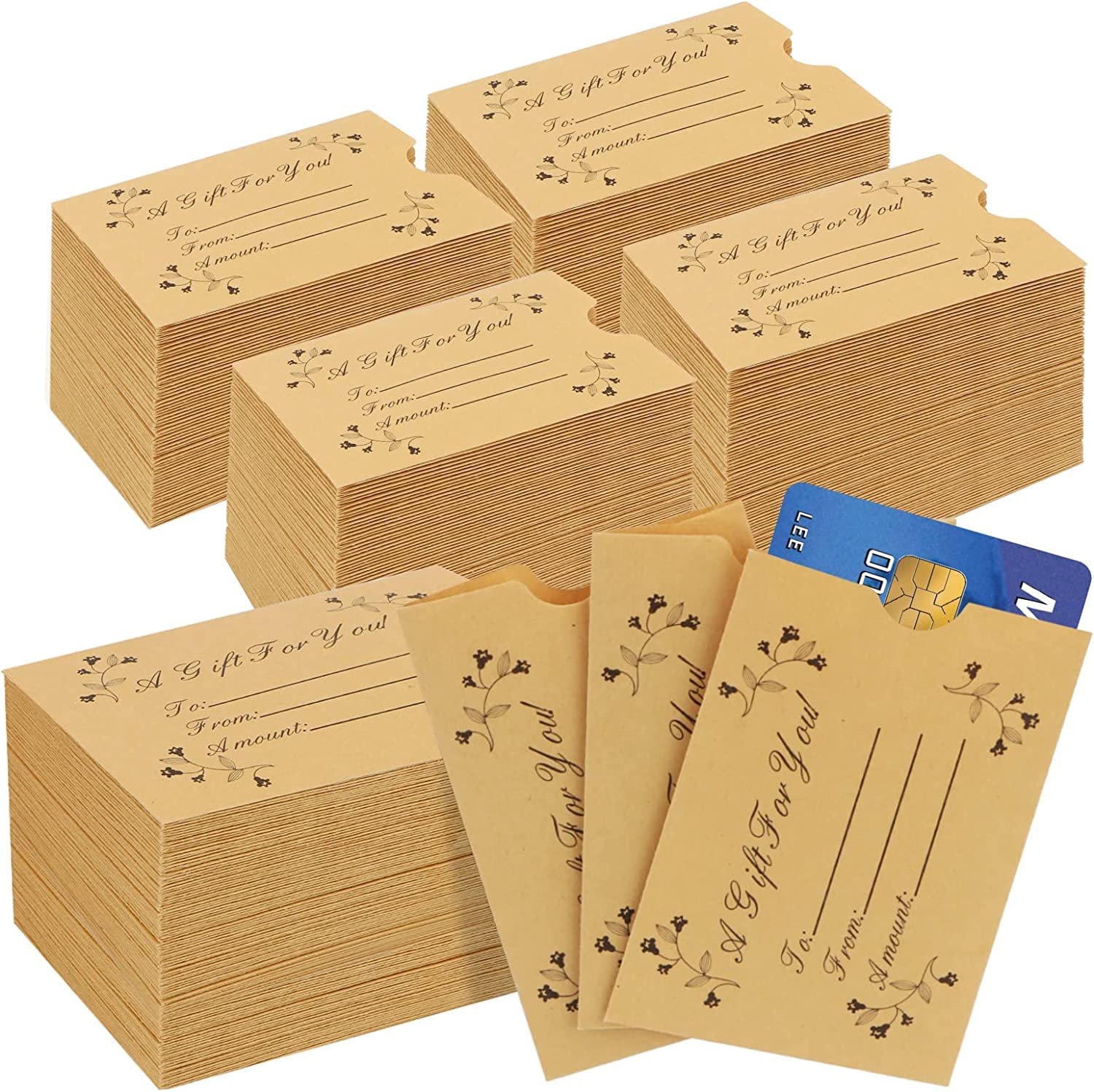 500 Pack Gift Card Sleeves, Kraft Cash Envelopes for Gifts and Hotel Keys, Business Credit Card Protector, 3.54 x 2.36 Inches