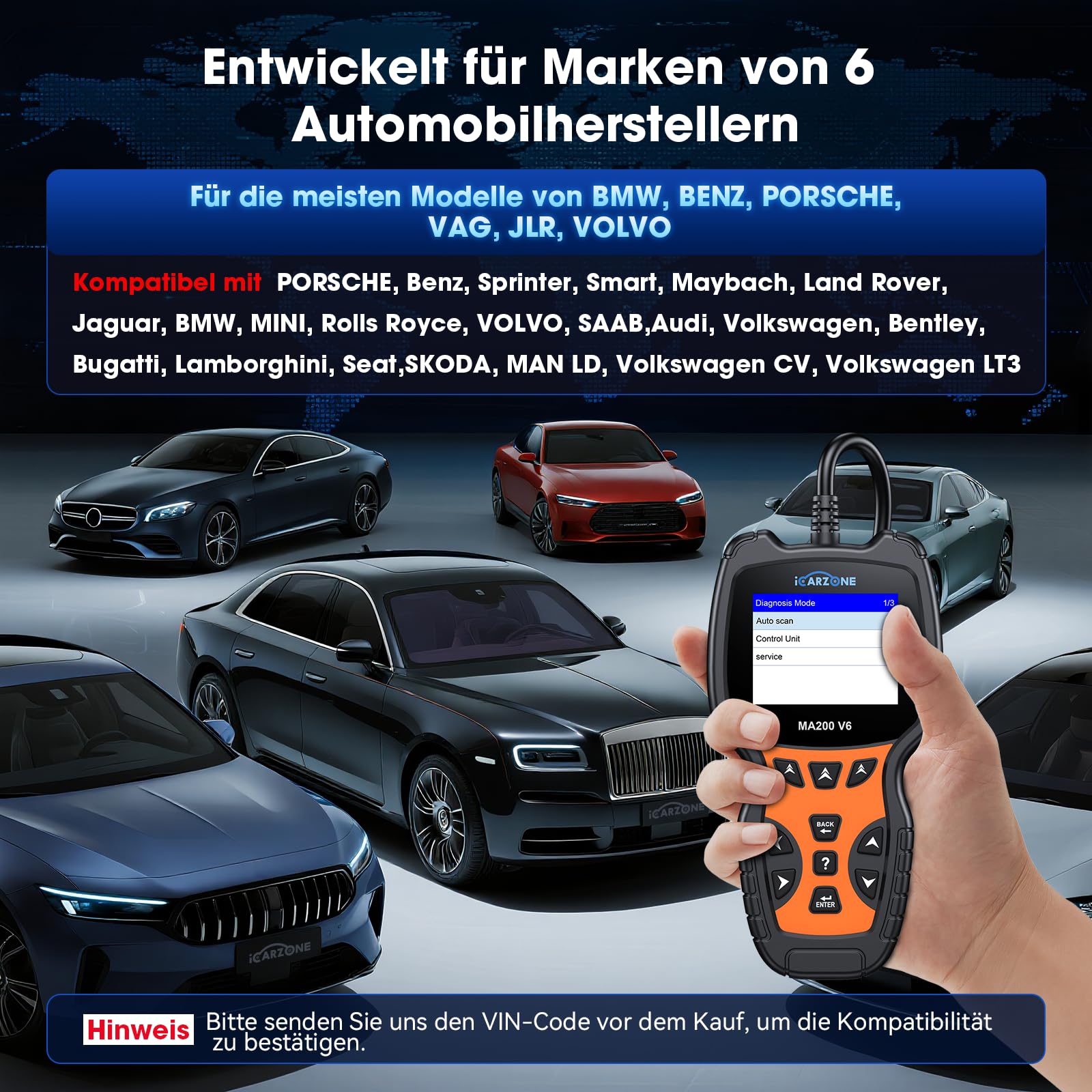 MA200 V6 OBD2 Diagnosegerät für Ben.z/Land Rover/Porsche/BM.W/Volvo/V.A.G, Alle Systemdiagnosen mit 6 Services, Öl/BMS/EPB/SAS/DP-F/TPMS Reset, KFZ Diagnosegerät, Auto VIN, Batterietest, Lebenslange