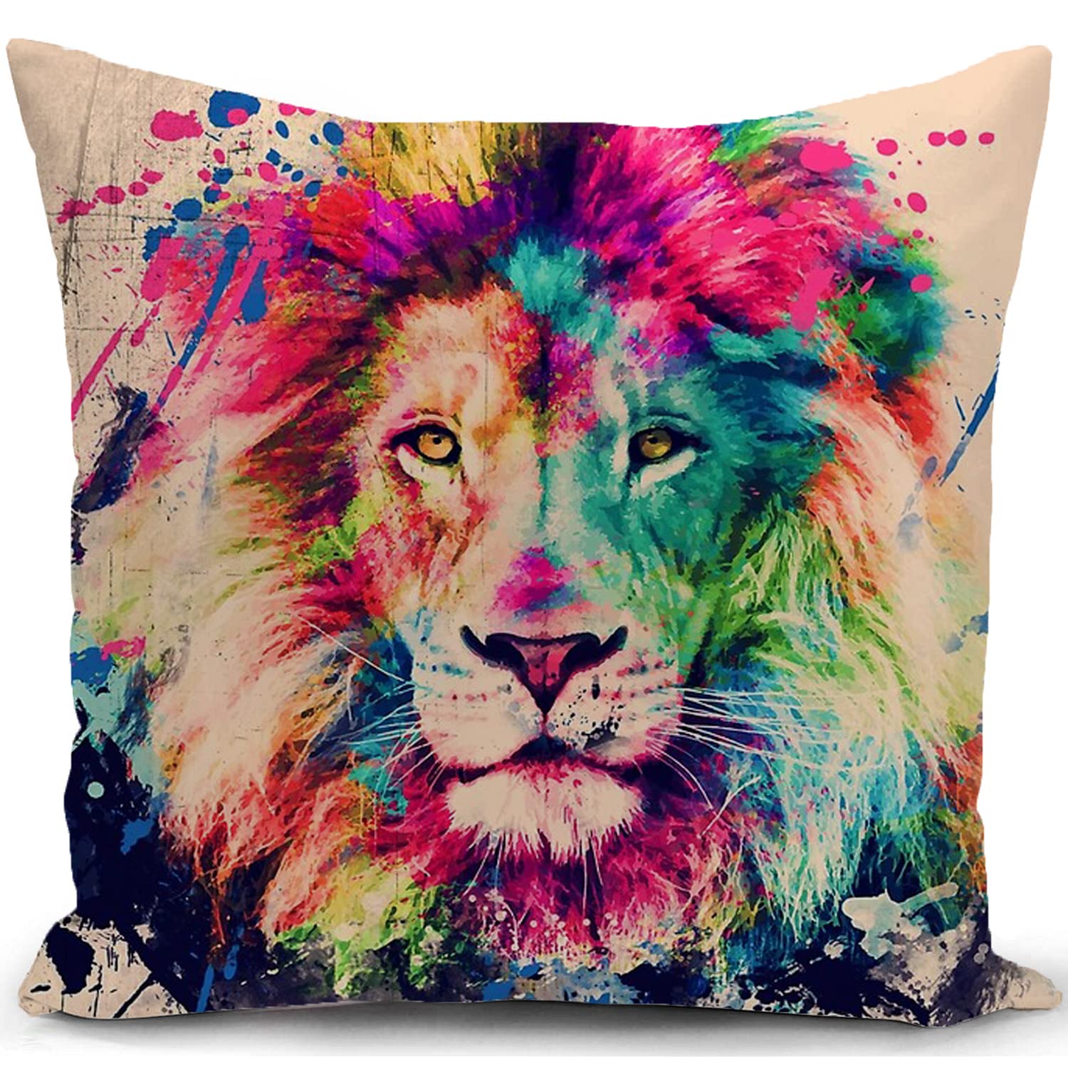 KUNQIAN Lion Cushion Cover Decorative Lion Colourful Gifts for Sofa Cushion Covers Decorative Cushion Cover Sofa Bedroom Living Room Decorative Cushion 45x45cm — image 1