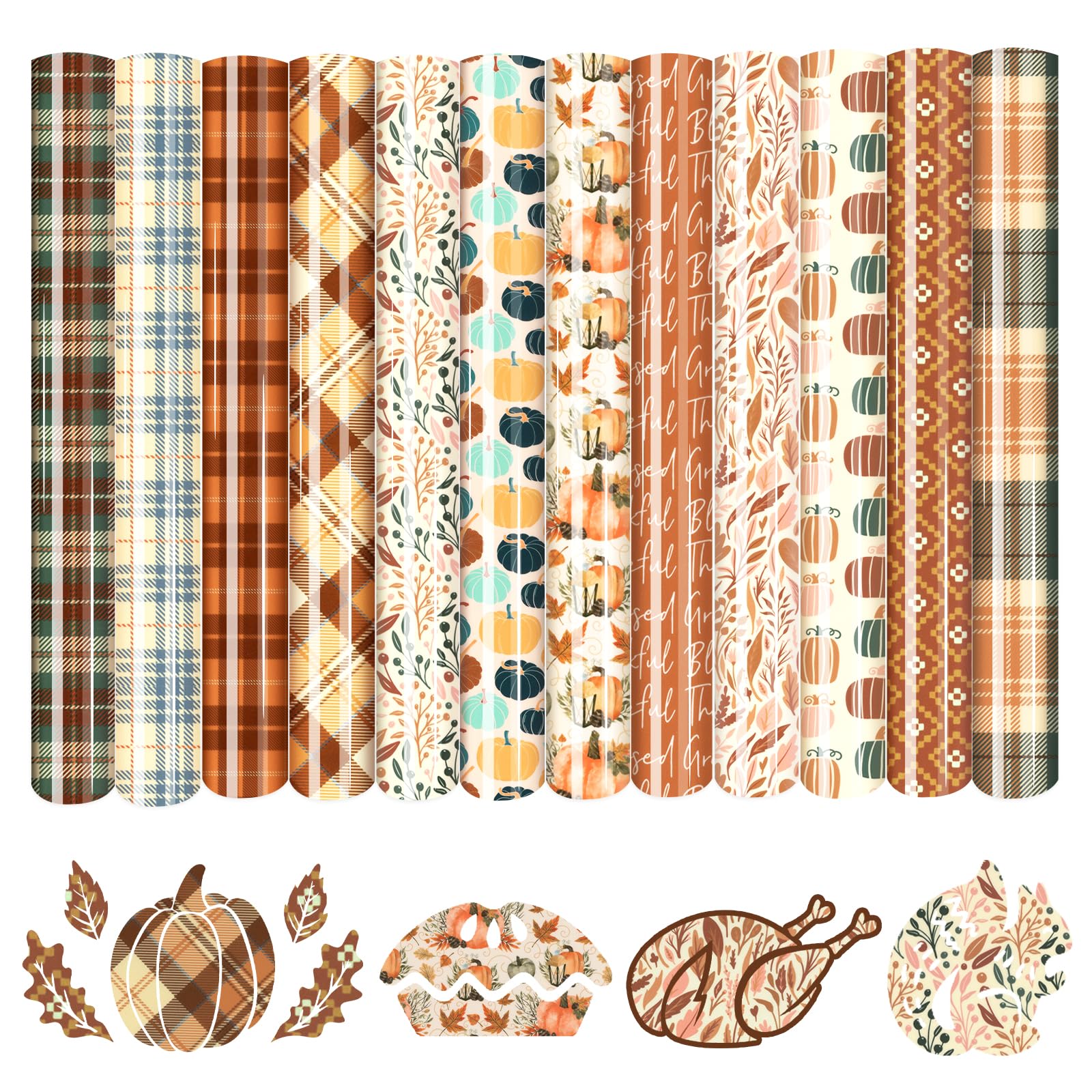HTVSTD Plaid HTV Heat Transfer Vinyl - 12 Sheets (12'' x 10'') Pumpkin HTV Heat Transfer Vinyl Patterned Iron On Vinyl for T-Shirts