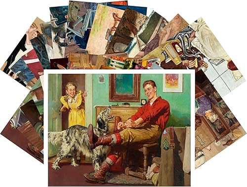 Miniatura 4 de PIXILUV Postales vintage 24 piezas Norman Rockwell Vintage Ilustración Deporte y vida cotidiana