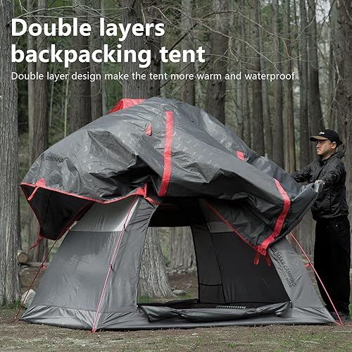 Miniatura 3 de BISINNA Tienda de campaña ligera de 3 estaciones para 22.53 personas, tienda de campaña impermeable UPF40+ con ventilación de doble capa, fácil