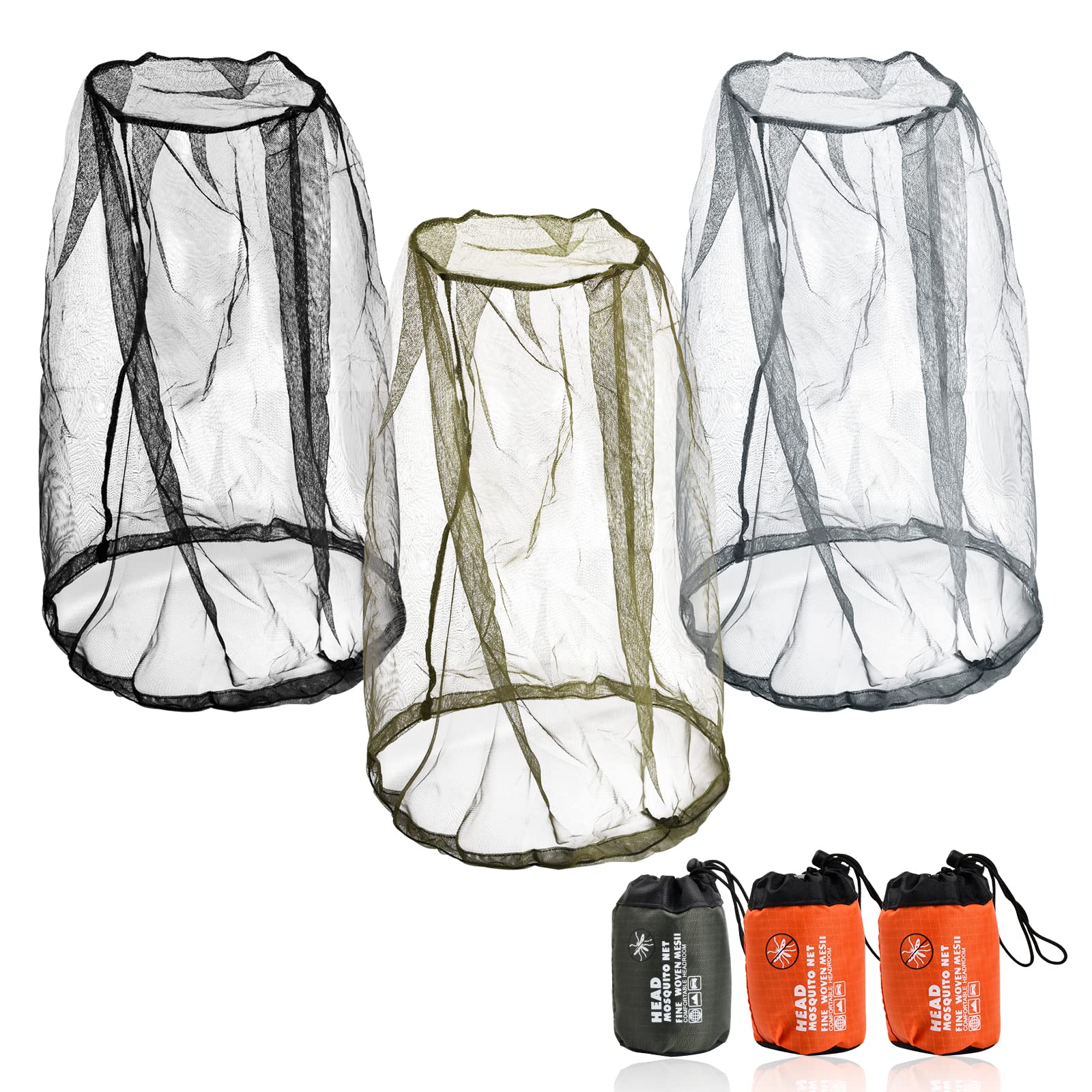 Rete per Testa a Rete 3 Pezzi, Rete di Protezione per Testa di Zanzara, Copertura per Rete a Rete per Il Viso, Rete Anti Insetti per Apicoltore Escursionismo Campeggio (Nero+Verde+Grigio)