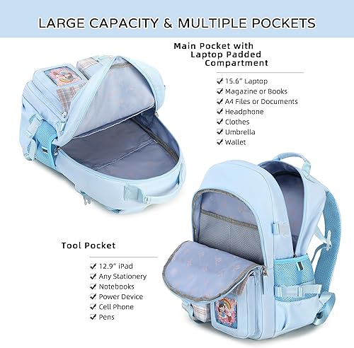 Miniatura 5 de Hey Yoo Linda mochila escolar para niñas, mochila escolar para niñas, mochilas para niñas, mochila Kawaii para adolescentes y niñas, Azul, Lindo