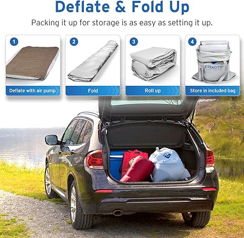 Vista 16 de Etekcity Colchón de aire mejorado de tamaño individual para campamento, cama inflable, colchón inflable elevado con bomba recargable para invitados