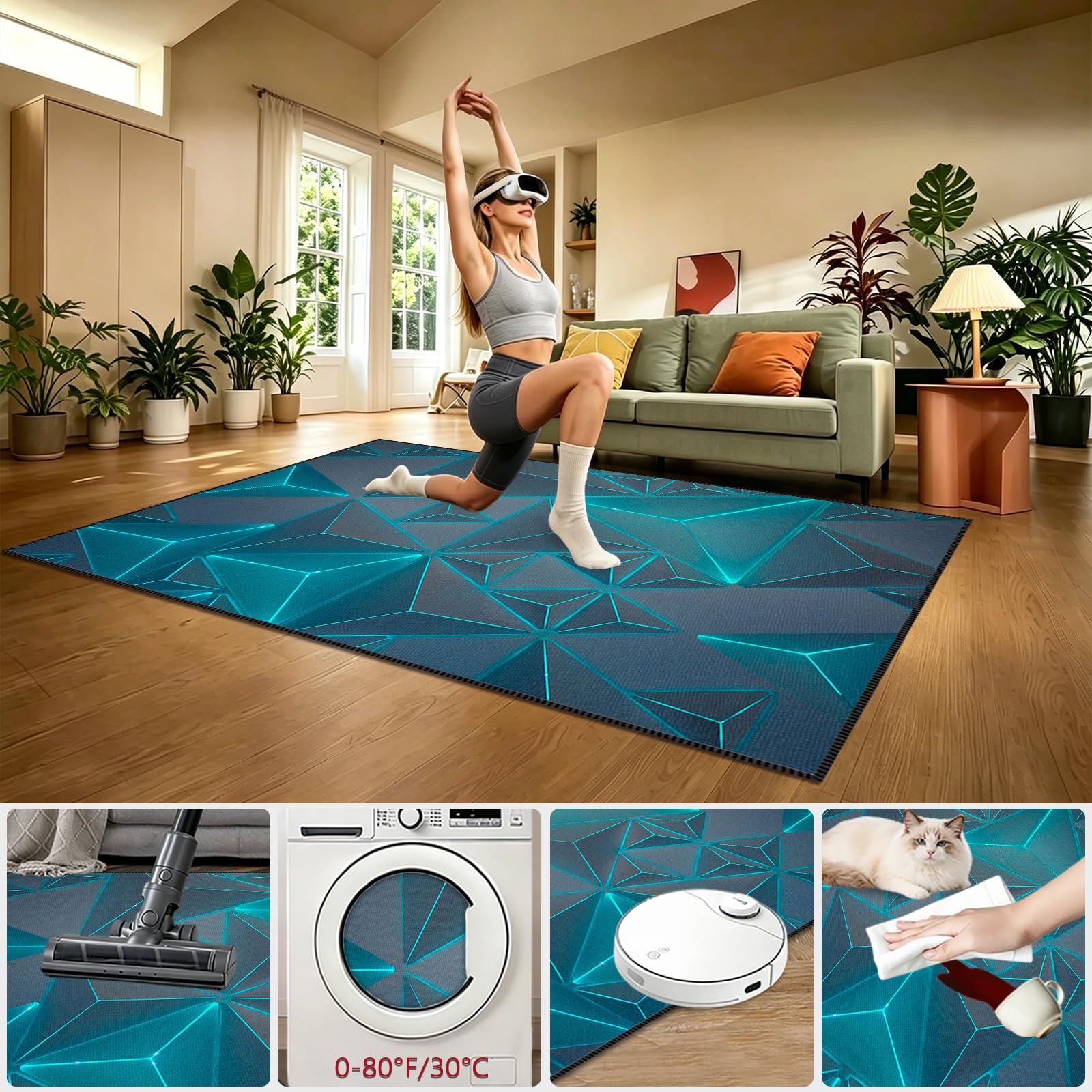 Tappetino Antiscivolo per Sedia da Gioco, Protezione per Pavimento per Scrivania, Tappeto da Gioco per Camera dei Ragazzi, Tappeto per Sedia Gaming, 3D Esports Tappeti, Tappeto Salotto 80 x 160cm