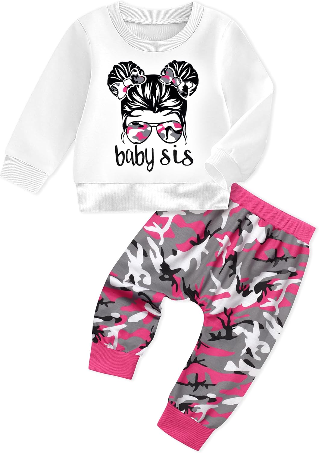 Toddler Baby Girl Clothes Cute Graphic Long Sleeve Sweatshirt Camouflage Pants Sweatsuit Infant Fall Winter Outfits