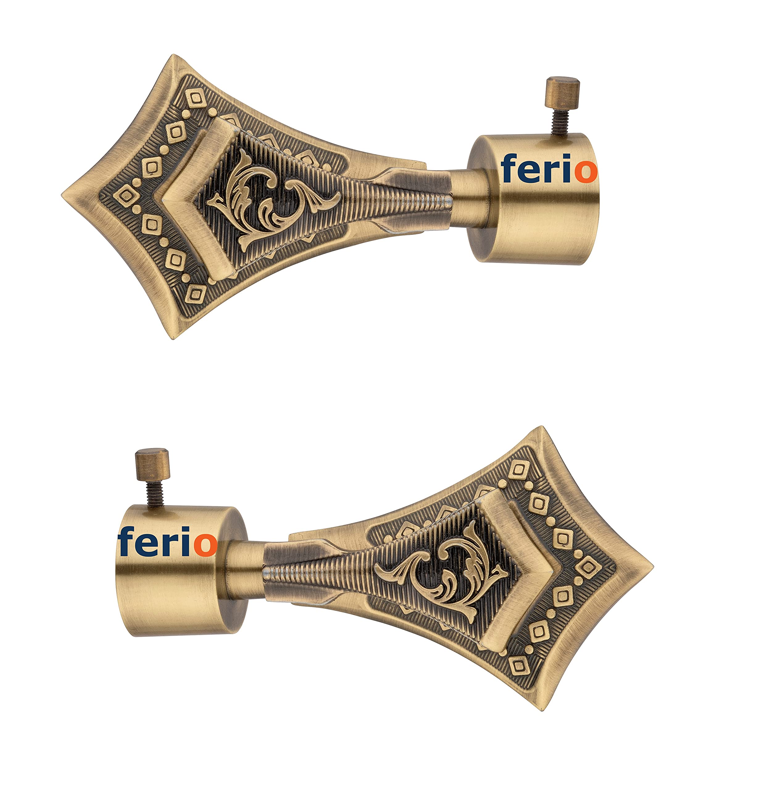 FERIO Antique Brass Curtain Finials - Zinc Alloy Diamond Design For 1 Inch Rod, Set Of 2 - View #4