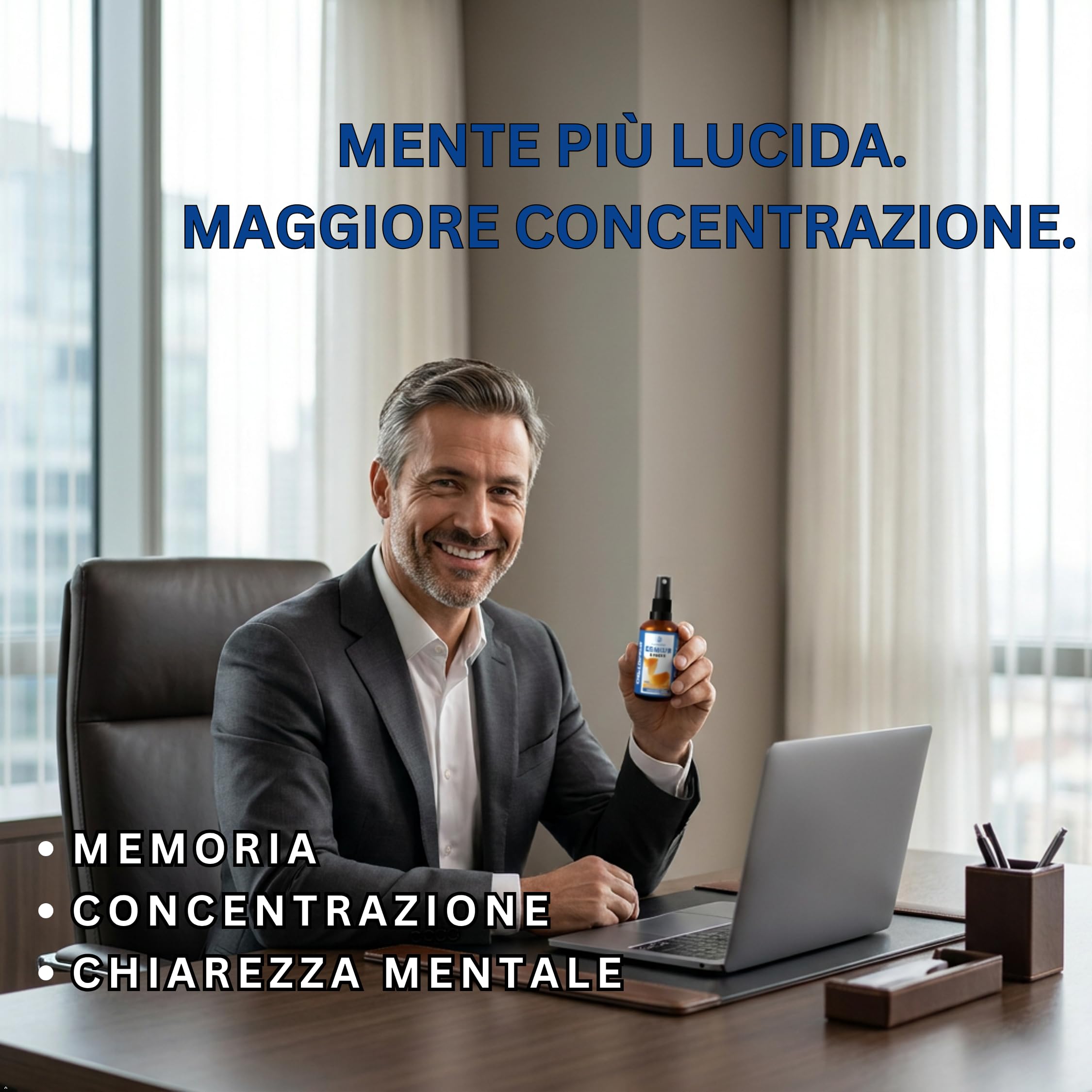Spray Memoria e Concentrazione – Assorbimento rapido – senza compresse – con Bacopa, Ginkgo, Hericium, Rhodiola e Schisandra – Supporto cognitivo per mente e cervello – Vegano – 30 ml
