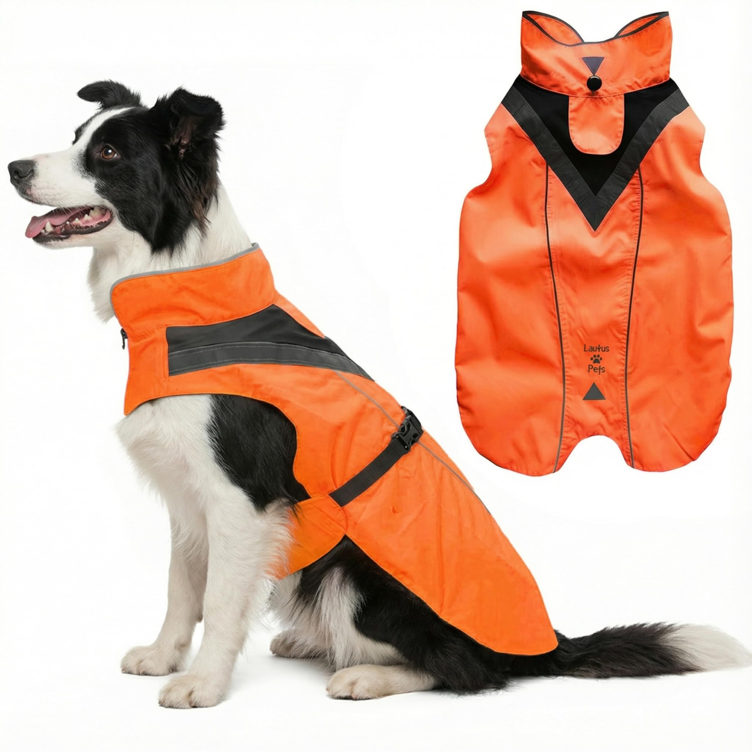 Manteau de Pluie imperméable pour Chien, Bandes réfléchissantes et Ouverture pour Laisse – Veste légère pour Chiens Moyens - XL, Orange