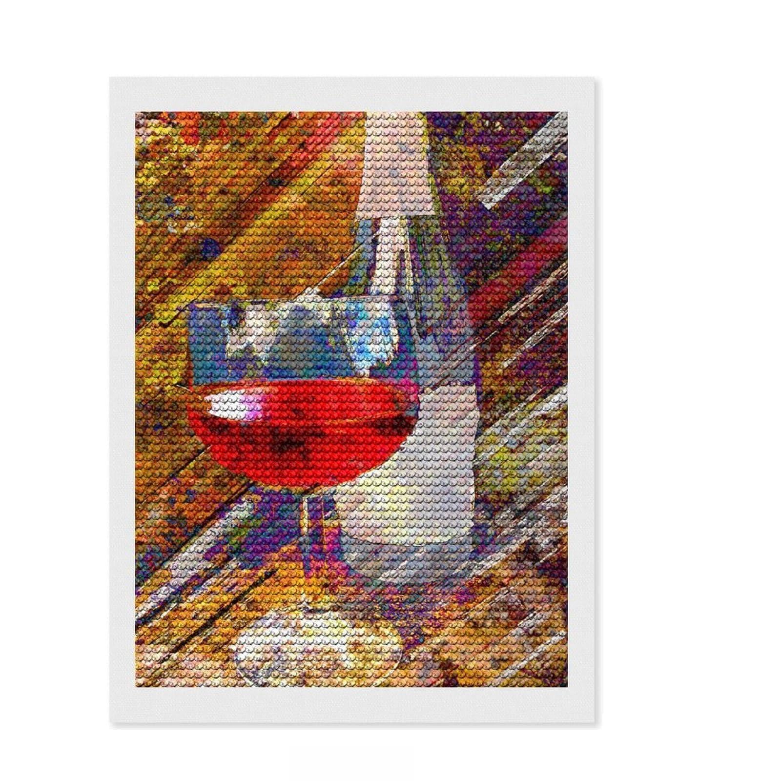 Junmoney Wine Art Zw Diamond Painting Set 12"x16", Festive Home Decor, with Tool Kit, Gift Idea, Thoughtful Present, Creative Hobby