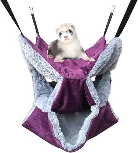 Vedem Hamaca colgante para animales pequeños, de felpa, triple de felpa, para colgar en la cama, escondite para hurón y ardilla (moradogris)