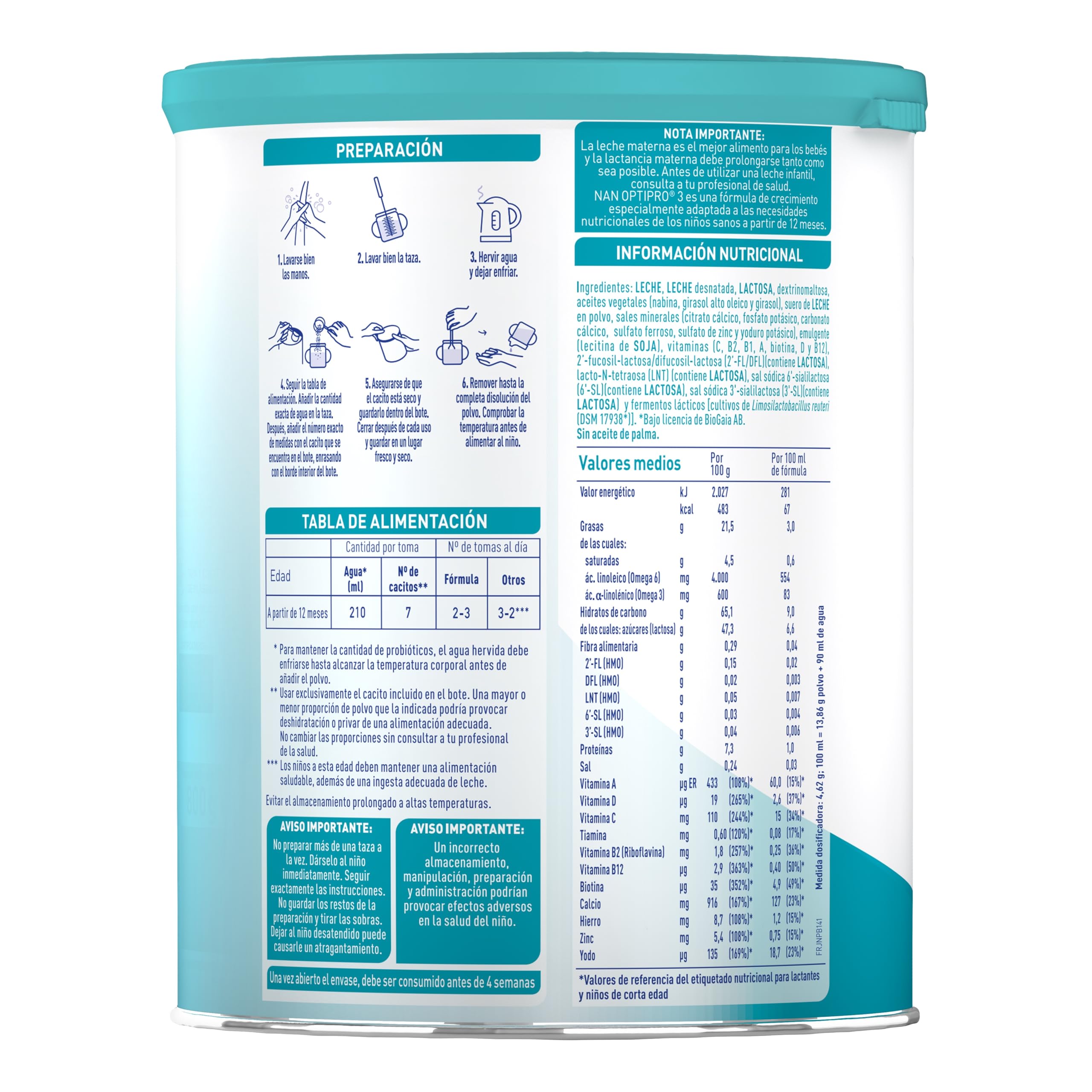 Nestlé NAN OPTIPRO 3 Leche de crecimiento en polvo, 3x800g