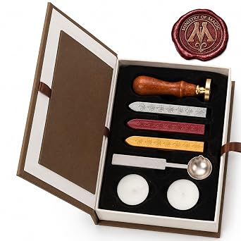 Wizard Envelope Wax Seal Kit Ministry Wizard Crest Stamp Set for DIY Craft Invitations Letters with Vintage Wooden Handle Seal Wax Stamp for Craft and Gift