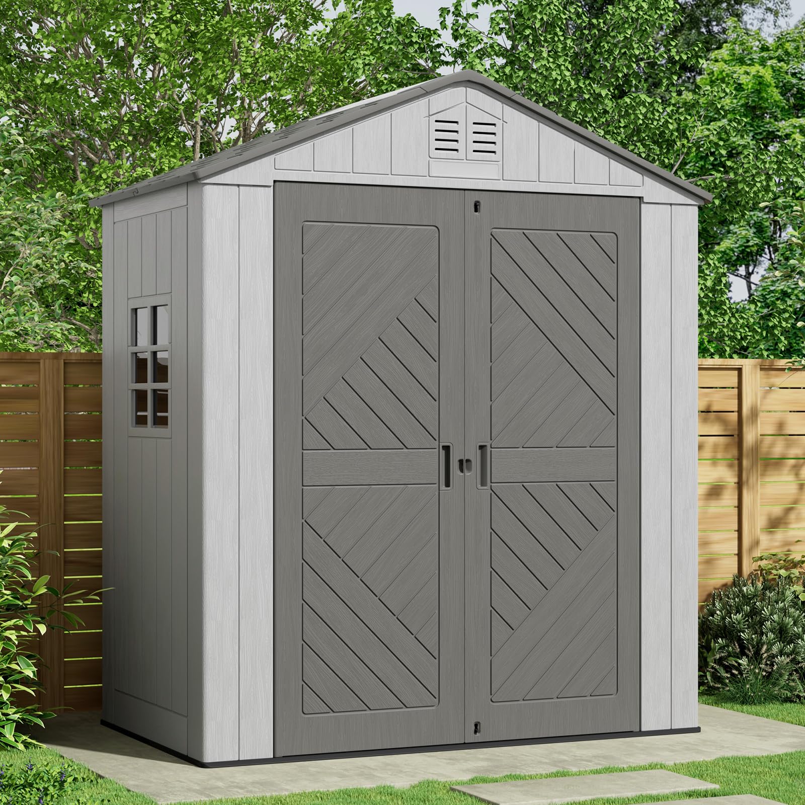 KINYING 6x4 FT Outdoor Storage Shed,Resin Outdoor Sheds with Floor,Lockable