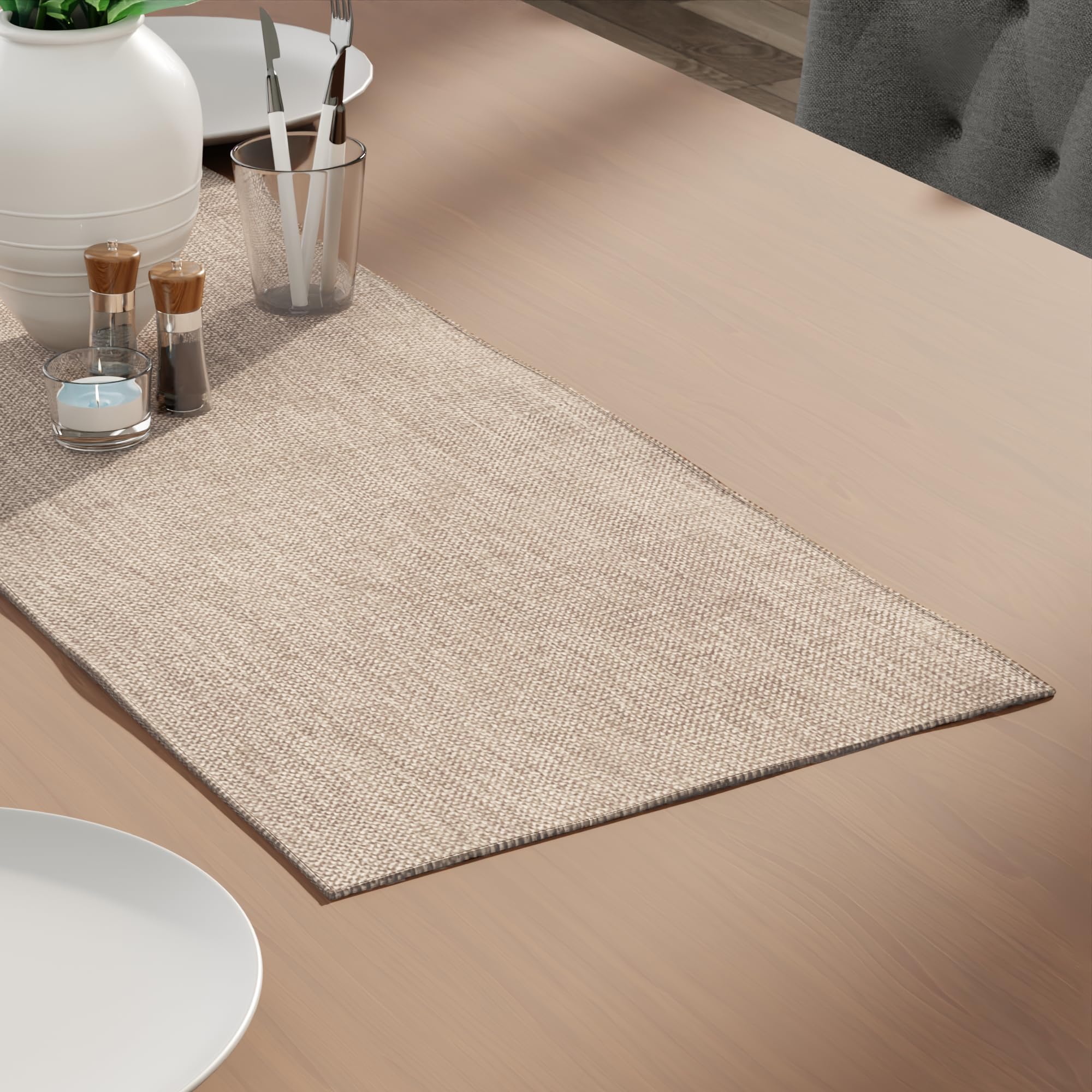 Encasa XO Dining Table Runner for 4 to 6 Seater | 32x91 cm | Sand | Chenille Fabric | Machine Washable-image-39