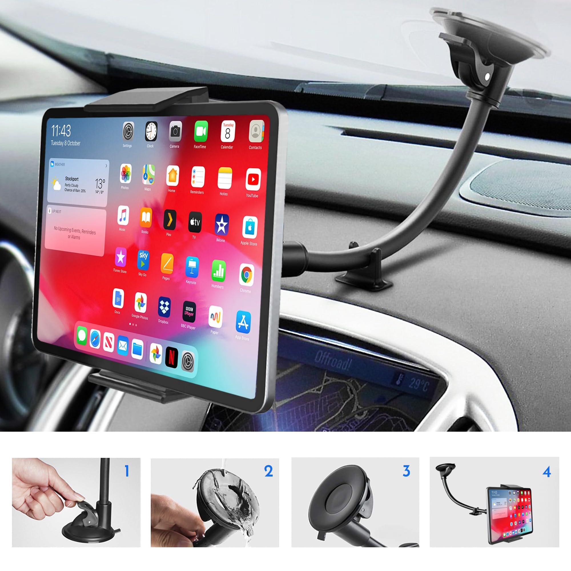 Supporto tablet auto cruscotto parabrezza per iPad