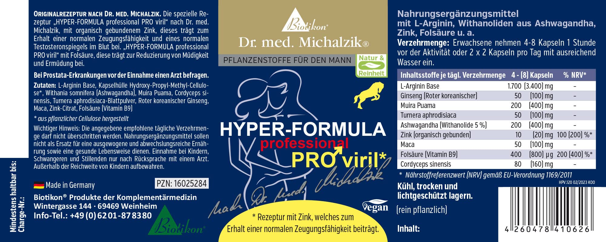 Hyper Formula PRO Viril nach Dr. Michalzik, 3400 mg L-Arginin, 240 Kapseln