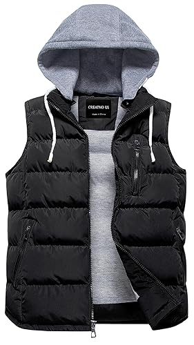CREATMO US Men's Outdoor Winter Vest Outerwear Removable Hooded Padded