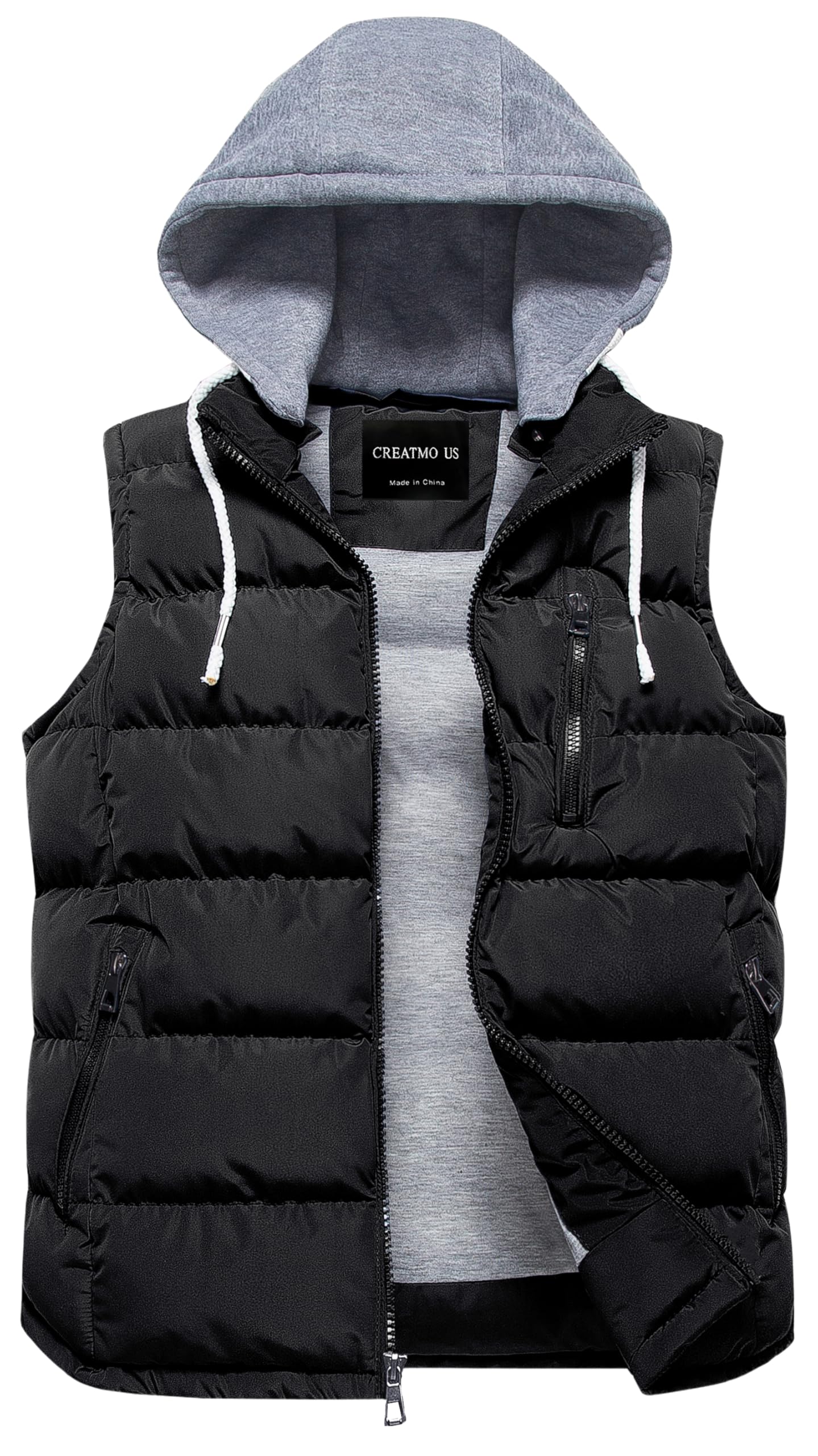 CREATMO US Men's Outdoor Winter Vest Outerwear Removable Hooded Padded Puffer Sleeveless Vest