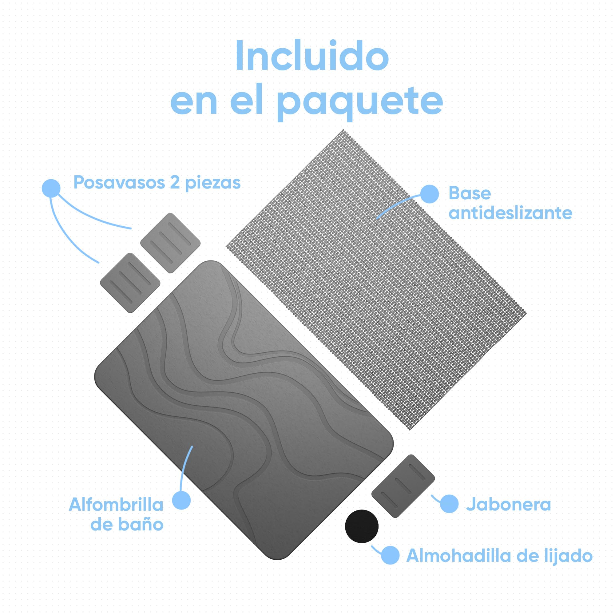 Björn&Schiller Alfombra de baño de Piedra, Set de Alfombra de baño de Secado rápido, antibacteriana de diatomita, Antideslizante y Absorbente 60х39 cm, Gris Oscuro