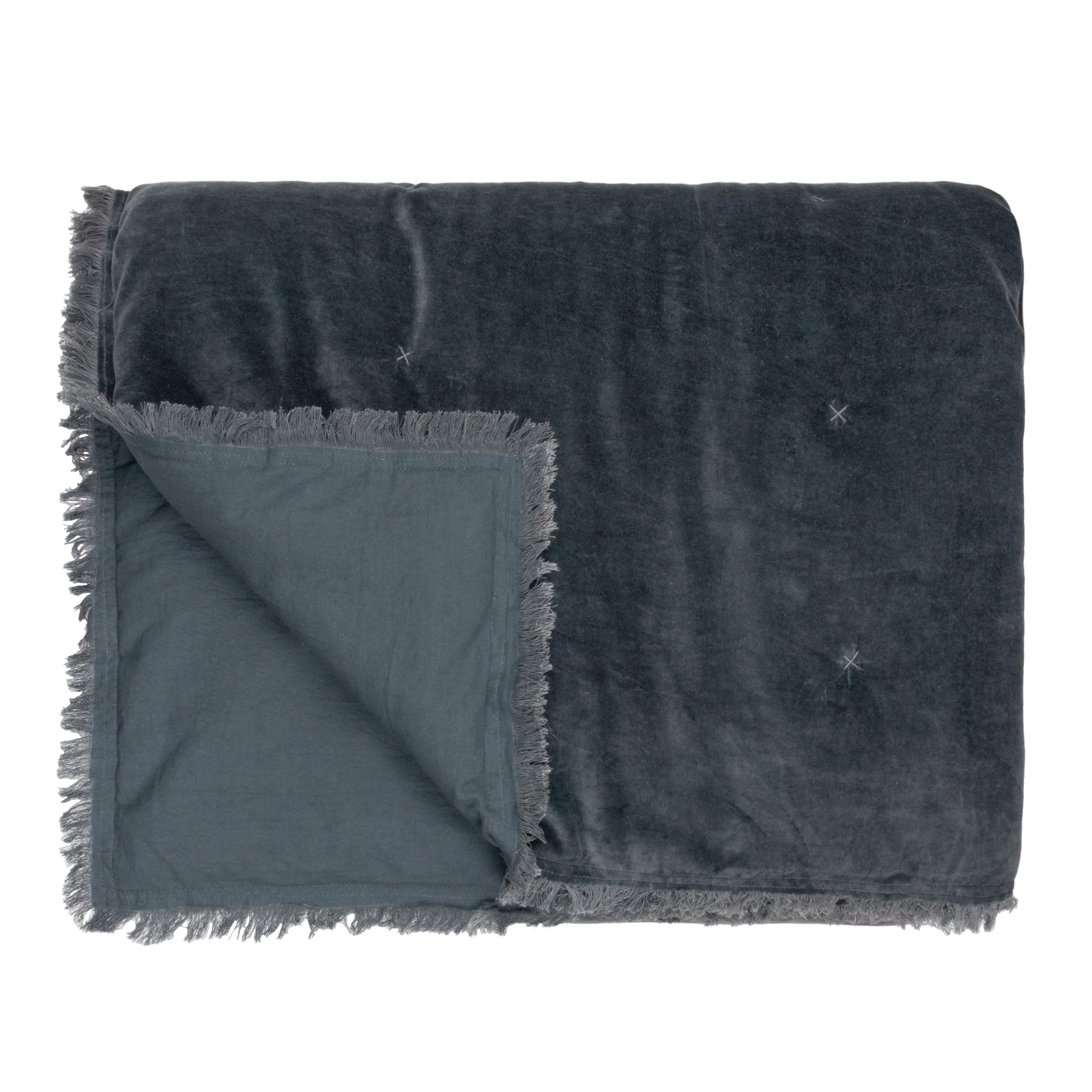Yard Jaye Bedspread - Grey - 100% Cotton Velvet - Twin Stitched Edge