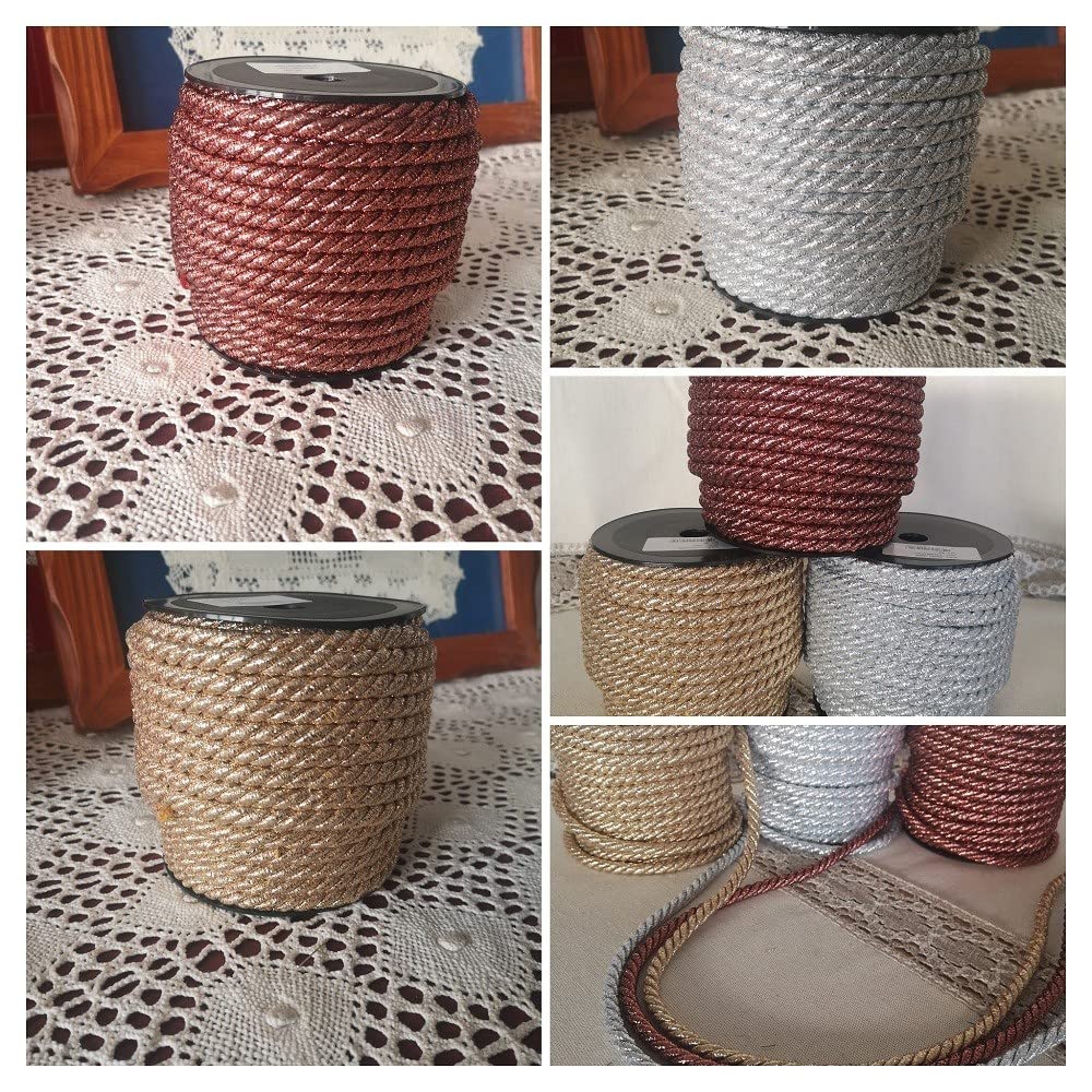 PIZZITALIANI Passamaneria Decorativa – Cordone ORO lurex, diametro 8 mm x 20 m, Made in Italy, Nastro Corda, Cordoncino Metallizzato intrecciato a 3 capi, per fai da te e decorazioni natalizie