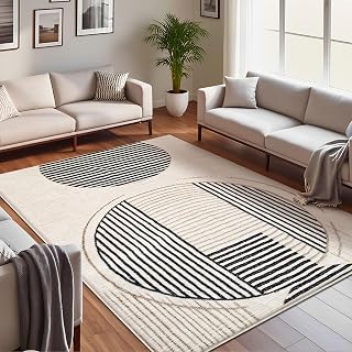 Calore washable carpets living room 200 * 300cm, soft geometric carpet beige non-slip large carpets short pile carpet bedroom dining room
