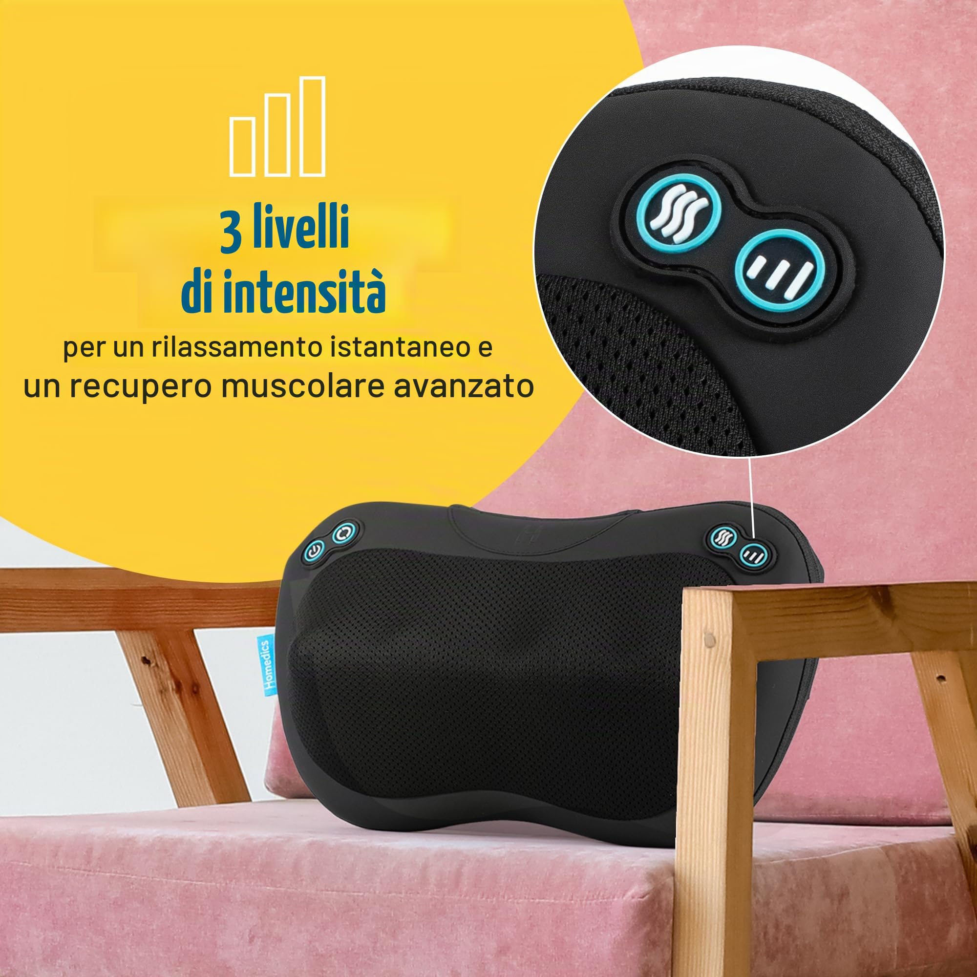 HoMedics Cuscino Massaggiante Shiatsu Riscaldato – Massaggiatore per Schiena, Collo e Spalle con Massaggio Profondo dei Tessuti, 4 Nodi Rotanti, 2 Direzioni, Cuscino Massaggiante Riscaldato