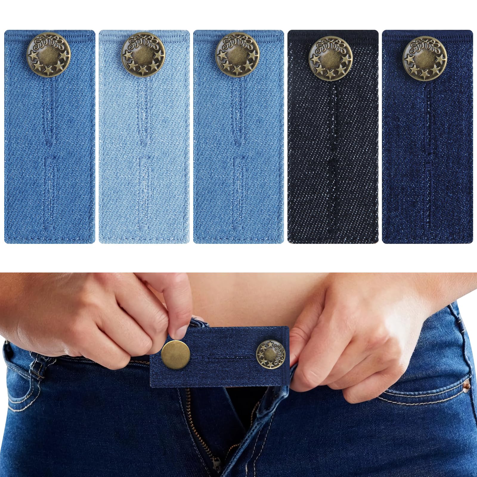5 Pcs Denim Pants Extender Maternity Jeans Jeans Button Extender Fit for Pants Jeans Trousers Skirt Adjustable Waistband
