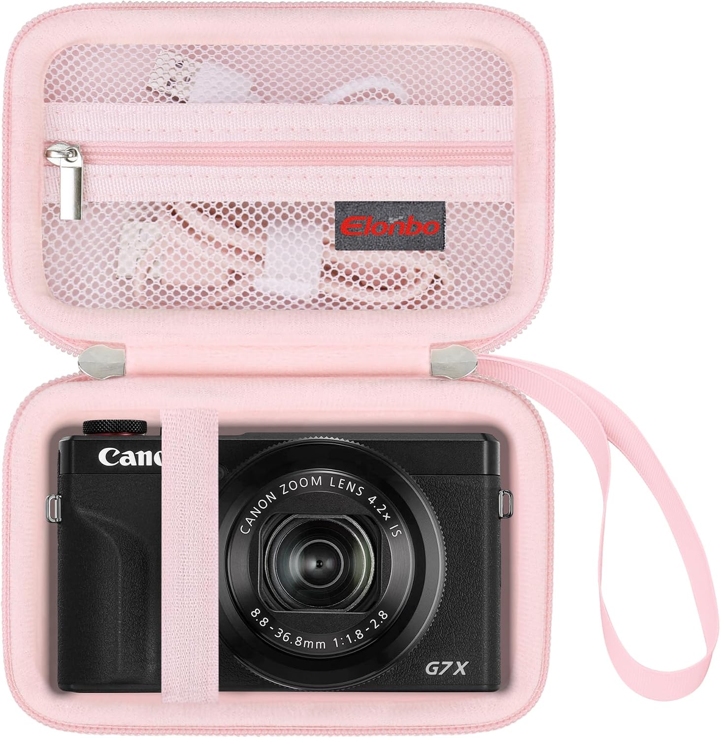 Elonbo Camera Case for Canon PowerShot G7 X Mark III/ G7 X Mark II/Canon Powershot SX740 HS/ SX730 HS/ SX720 HS Digital Camera, Carrying Case with Extra Mesh Pocket fits Cables Battery, Jelly Pink