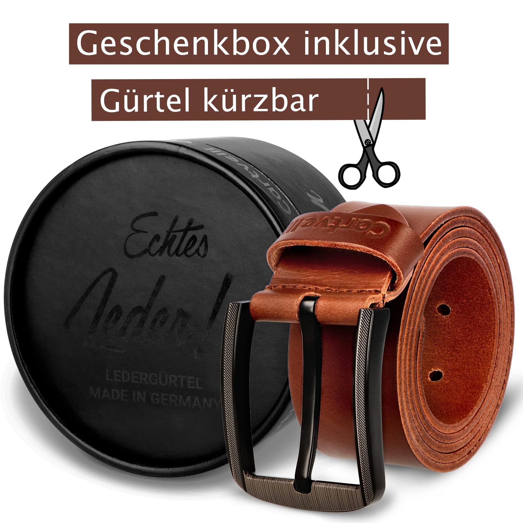 Echt Ledergürtel Herren Schwarz 40mm Made in Germany - Geschenkbox - Herrengürtel Schnalle Matt-Schwarz