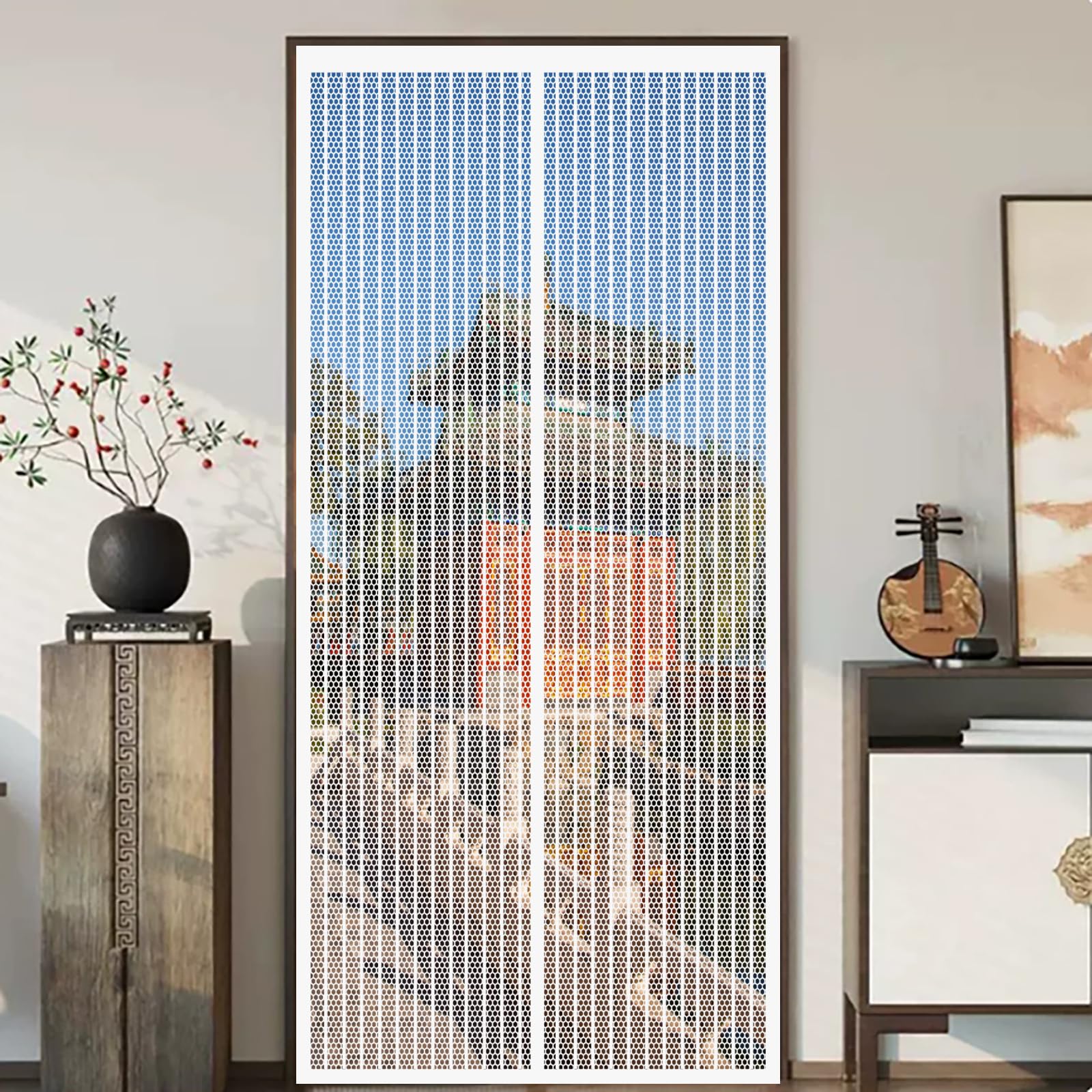 Honqgao White Magnetic Fly Screen Door 88 X 176 Cm Powerful Magnets And Full Frame Magic Tape Screen Mesh Curtain With Powerful Magnets For Patio French Door Bedroom, Balcony,