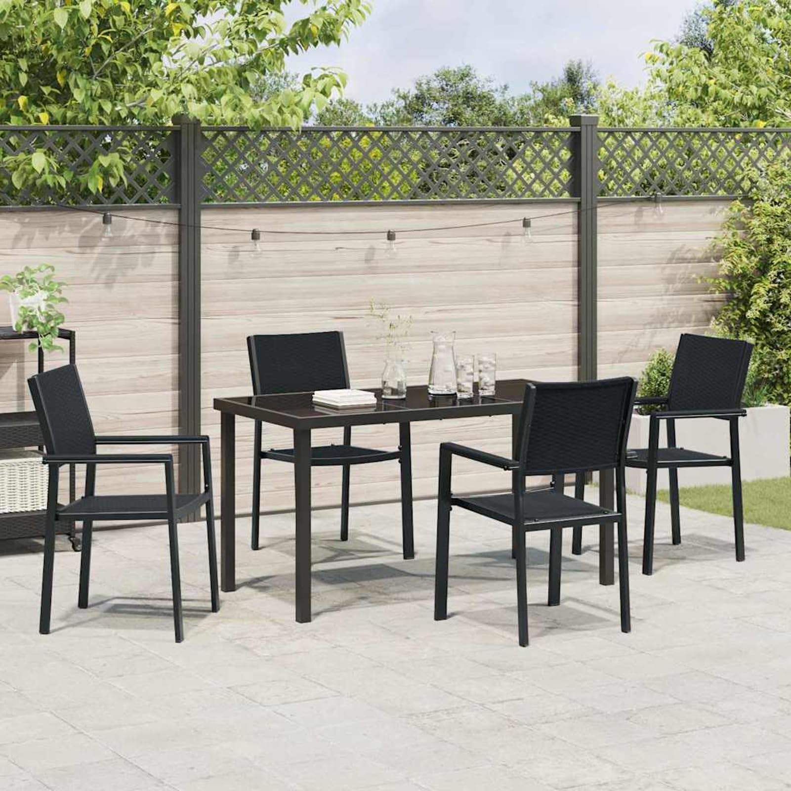 Geecher Set da Pranzo per Giardino 5 Pezzi, Design Moderno, Nero, Acciaio Verniciato a Polvere, sedie e Tavolo da Esterno, 4 posti, 140x70 cm, per cene all'aperto